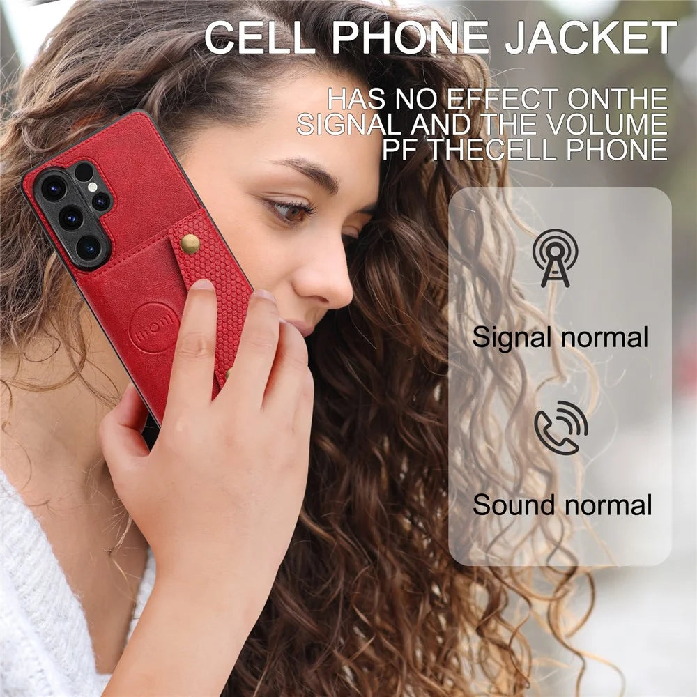 For Samsung Galaxy S26 Ultra Case with Card Slots Kickstand Leather + TPU Phone Cover - Red - 5