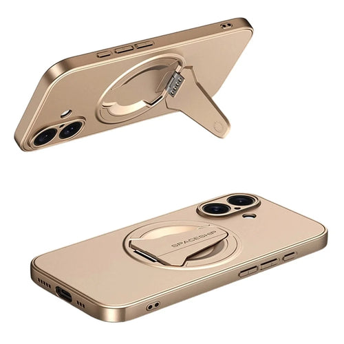 For iPhone 17 Magnetic Case Foldable Kickstand PC TPU Phone Cover Compatible with MagSafe - Desert Gold - 1