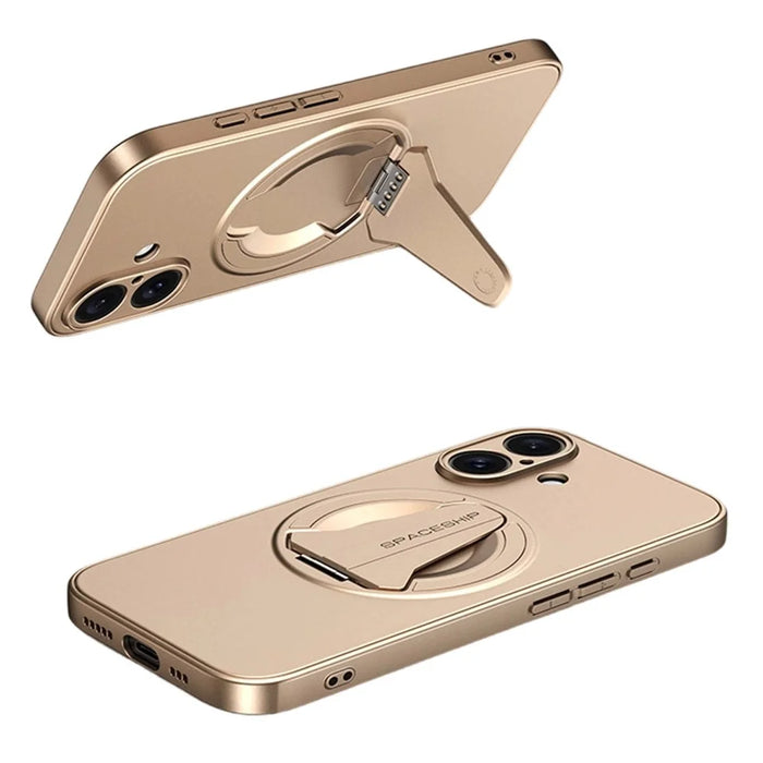 For iPhone 17 Magnetic Case Foldable Kickstand PC TPU Phone Cover Compatible with MagSafe - Desert Gold - 1