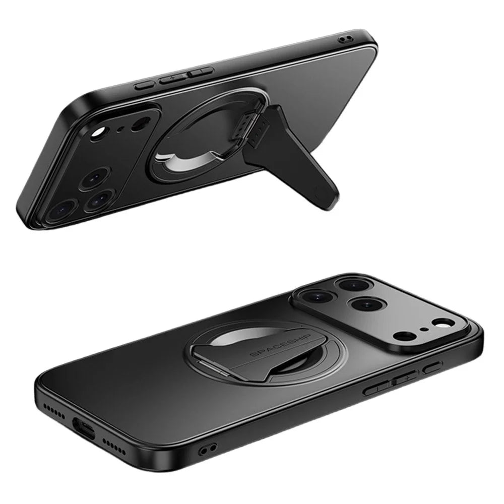 For iPhone 17 Pro Magnetic Case Foldable Kickstand PC TPU Phone Cover Compatible with MagSafe - Black - 1