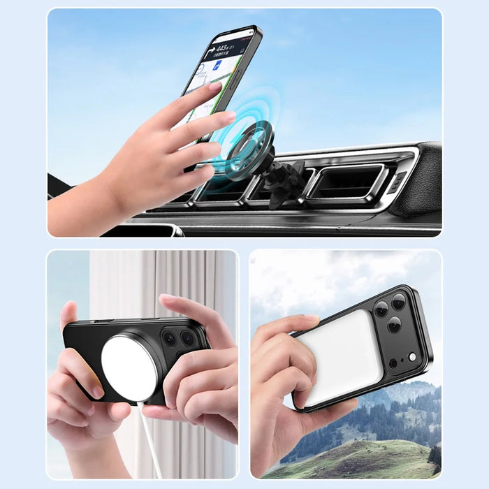 For iPhone 17 Pro Magnetic Case Foldable Kickstand PC TPU Phone Cover Compatible with MagSafe - Black - 3