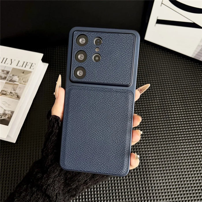 For Samsung Galaxy S26 Ultra Case Precise Cutouts Textured PU Leather Coated PC + TPU Phone Cover - Blue - 2