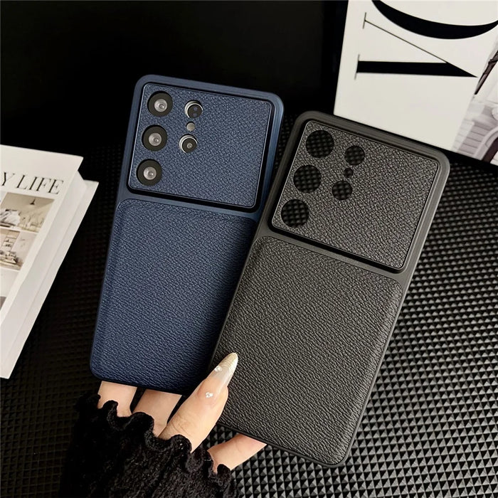 For Samsung Galaxy S26 Ultra Case Precise Cutouts Textured PU Leather Coated PC + TPU Phone Cover - Blue - 3