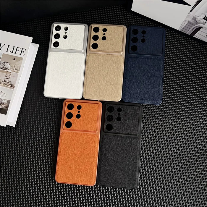 For Samsung Galaxy S26 Ultra Case Precise Cutouts Textured PU Leather Coated PC + TPU Phone Cover - Blue - 5