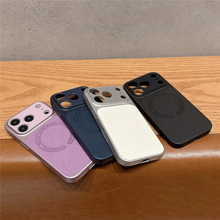 For iPhone 17 Pro Max Magnetic Back Cover Precise Cutouts Textured PU Leather Coated TPU + PC Protective Phone Case Compatible with MagSafe - Orange - 4