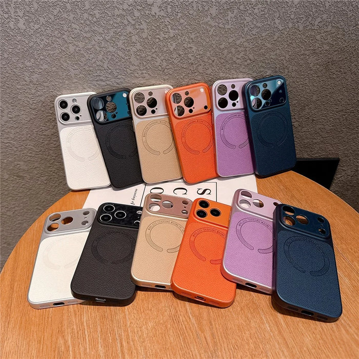 For iPhone 17 Pro Magnetic Back Cover Precise Cutouts Textured PU Leather Coated TPU + PC Protective Phone Case Compatible with MagSafe - Orange - 6