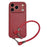 For iPhone 17 Pro Case TPU PU Leather PC Anti-drop Phone Back Cover with Wrist Strap - Red Leather Strip - 1