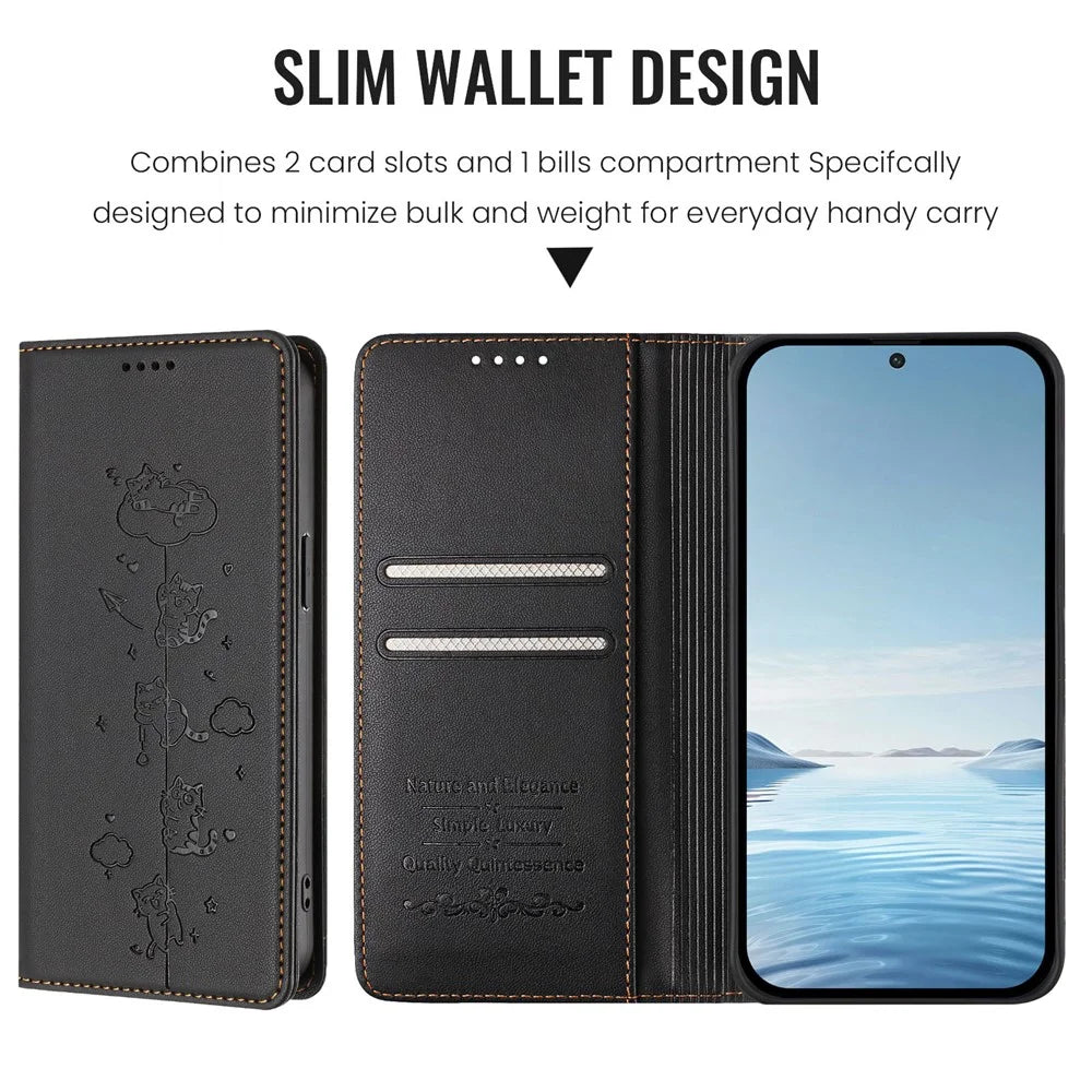 For Samsung Galaxy A37 5G / A56 5G / A36 5G Case RFID Blocking Wallet Stand Imprinted Cat Pattern Leather Phone Cover - Black - 4