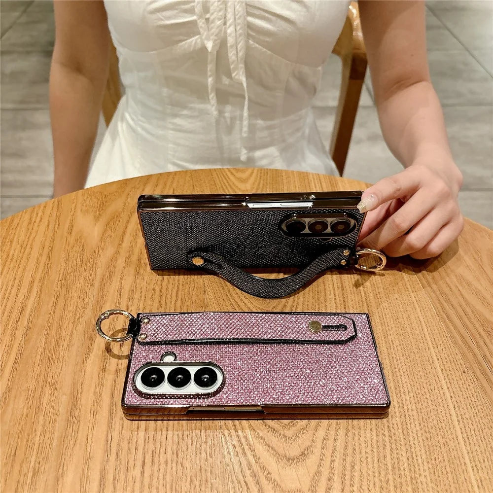 For Samsung Galaxy Z Fold7 5G Case Electroplating Glitter PC Phone Cover with Screen Film Strap Kickstand Ring Holder - Purple - 2