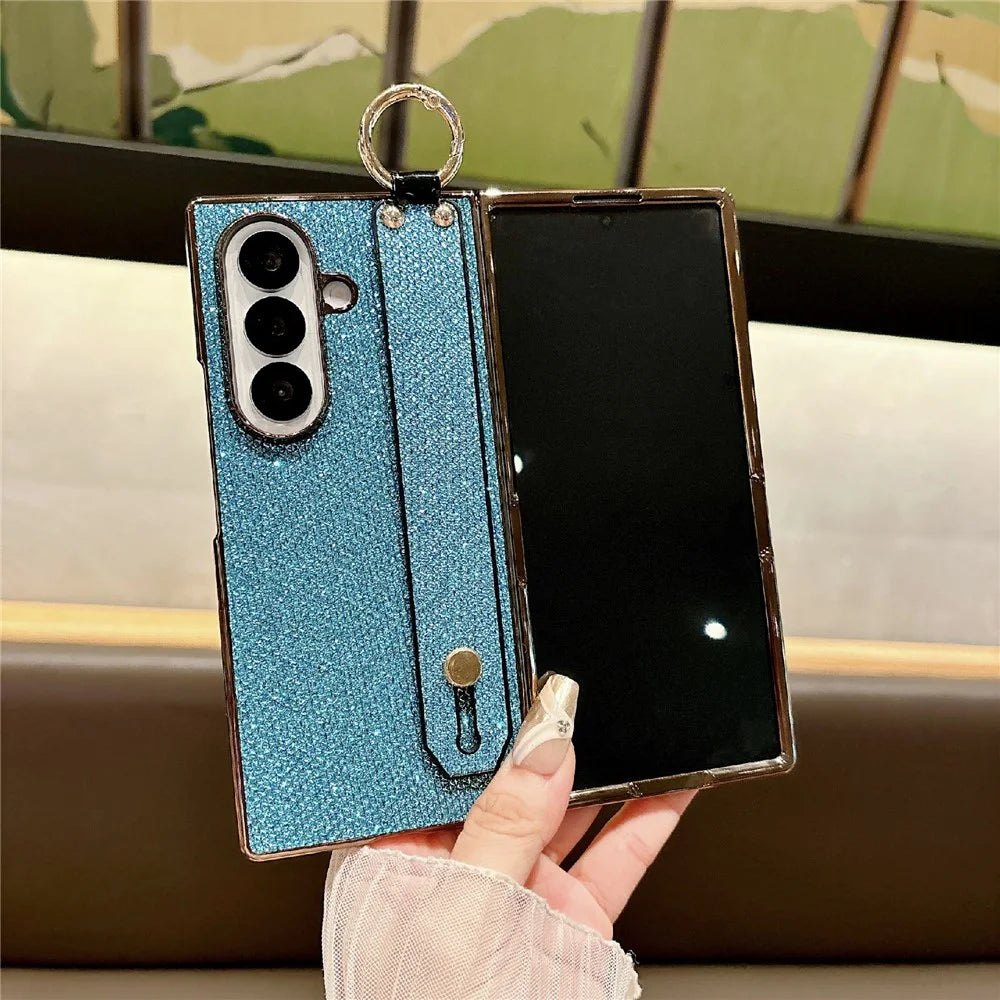 For Samsung Galaxy Z Fold7 5G Case Electroplating Glitter PC Phone Cover with Screen Film Strap Kickstand Ring Holder - Purple - 4