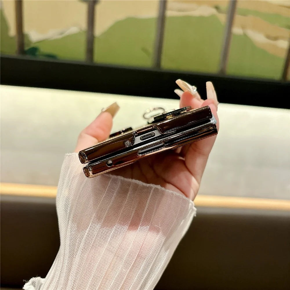 For Samsung Galaxy Z Fold7 5G Case Electroplating Glitter PC Phone Cover with Screen Film Strap Kickstand Ring Holder - Purple - 7