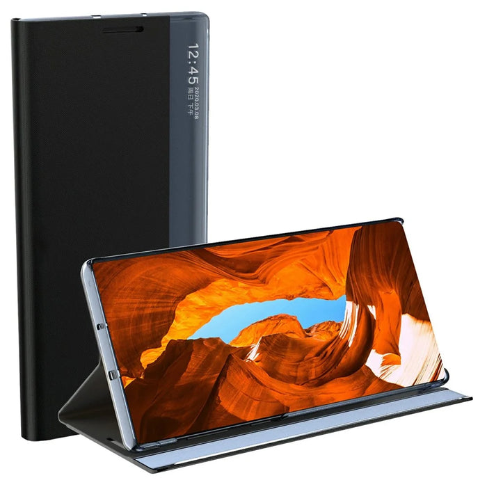For Samsung Galaxy S26 Ultra Case View Window Scratch-Resistant PU Leather Flip Stand Phone Cover - Black - 2