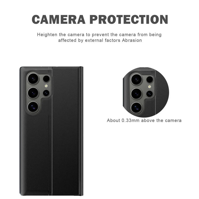 For Samsung Galaxy S26 Ultra Case View Window Scratch-Resistant PU Leather Flip Stand Phone Cover - Black - 4