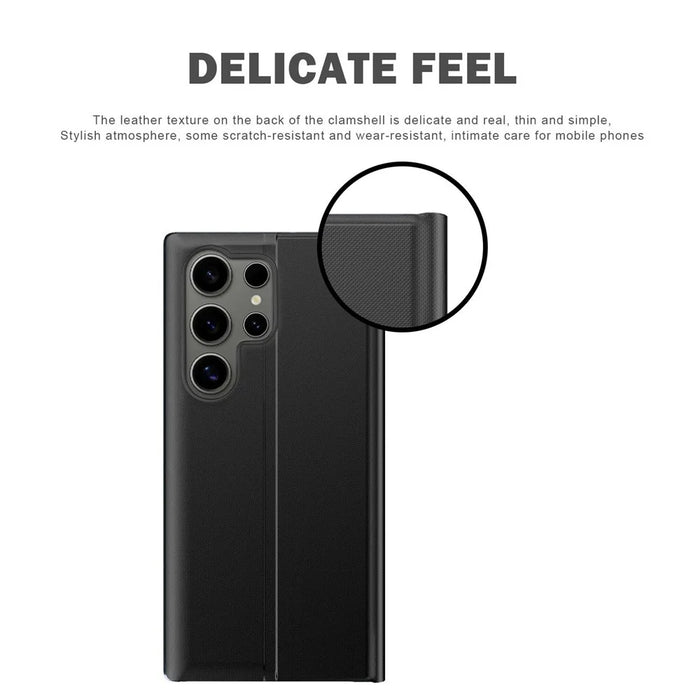 For Samsung Galaxy S26 Ultra Case View Window Scratch-Resistant PU Leather Flip Stand Phone Cover - Black - 5