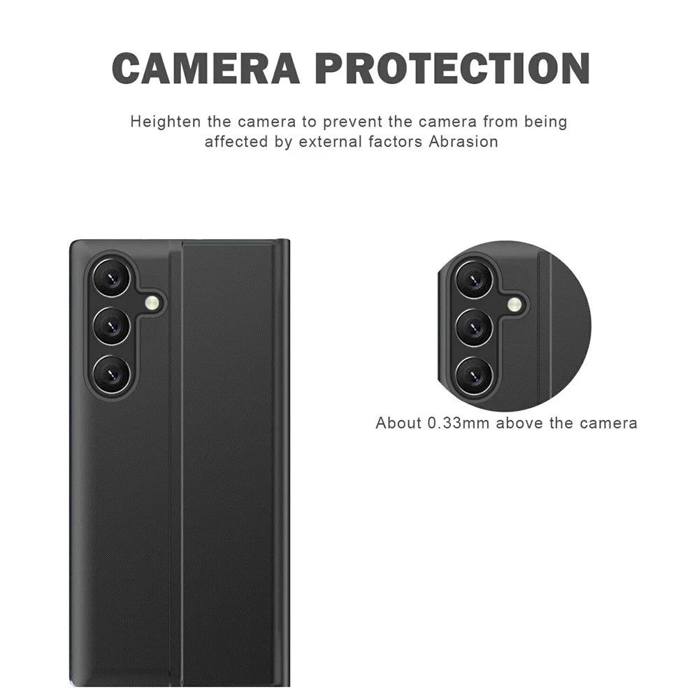 For Samsung Galaxy S26+ Case View Window Scratch-Resistant PU Leather Flip Stand Phone Cover - Black - 4