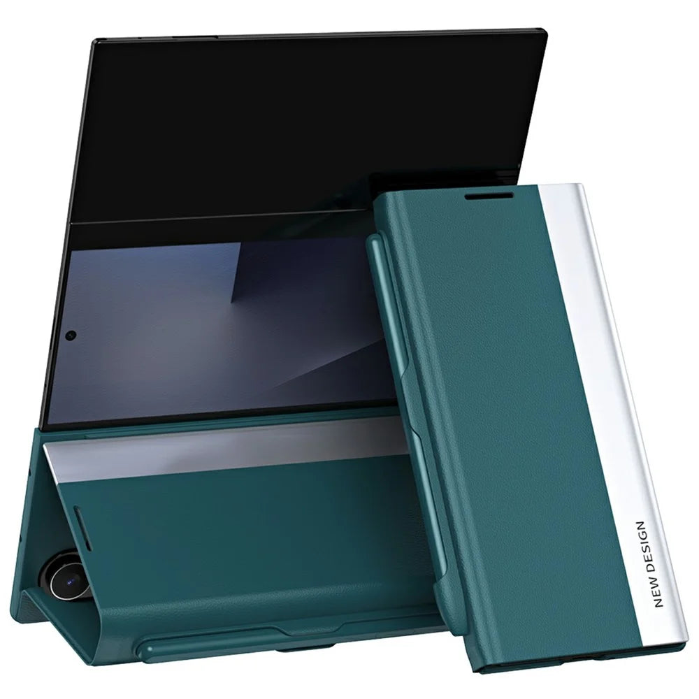 For Samsung Galaxy Z TriFold 5G Case Stand Shockproof Pen Slot PU + PC Phone Cover with Stylus - Green - 1
