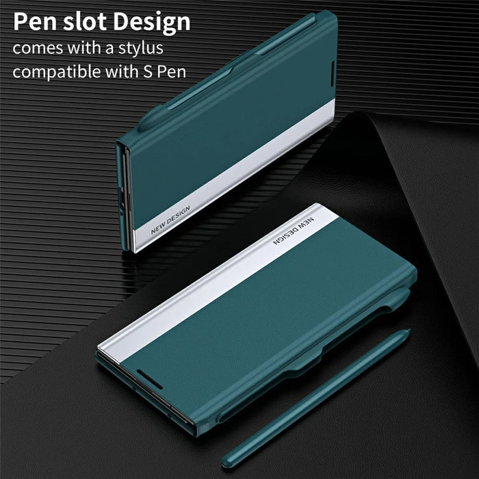 For Samsung Galaxy Z TriFold 5G Case Stand Shockproof Pen Slot PU + PC Phone Cover with Stylus - Green - 3