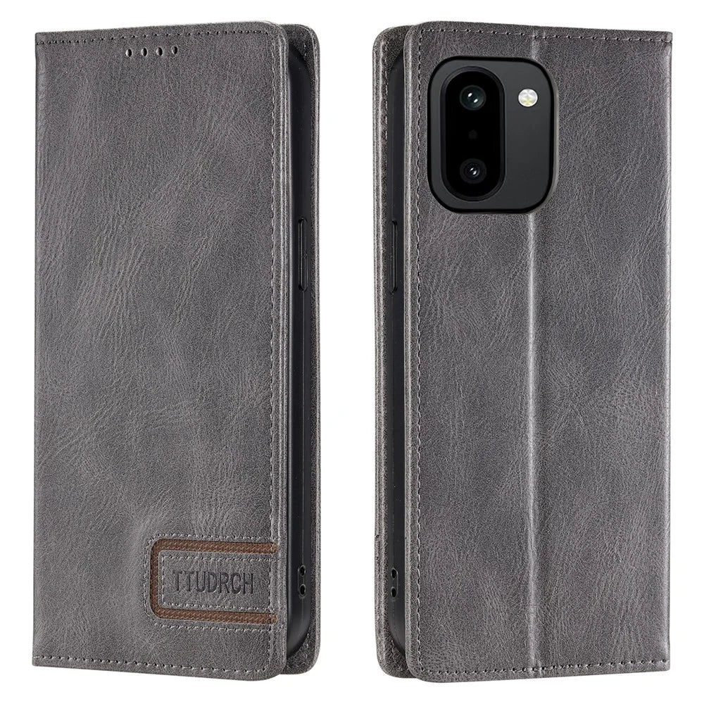 TTUDRCH Style 007 For OnePlus 15R 5G Leather Case RFID Blocking Wallet Stand Phone Cover - Grey - 1