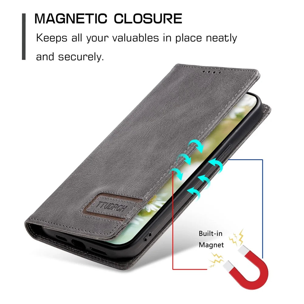 TTUDRCH Style 007 For OnePlus 15R 5G Leather Case RFID Blocking Wallet Stand Phone Cover - Grey - 5