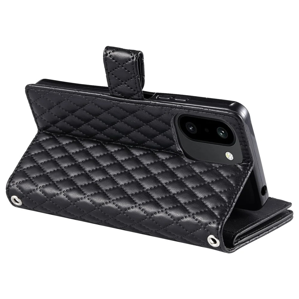 For OnePlus 15R 5G Case Zipper Pocket Glitter Leather Phone Cover with Wrist Strap - Black - 4