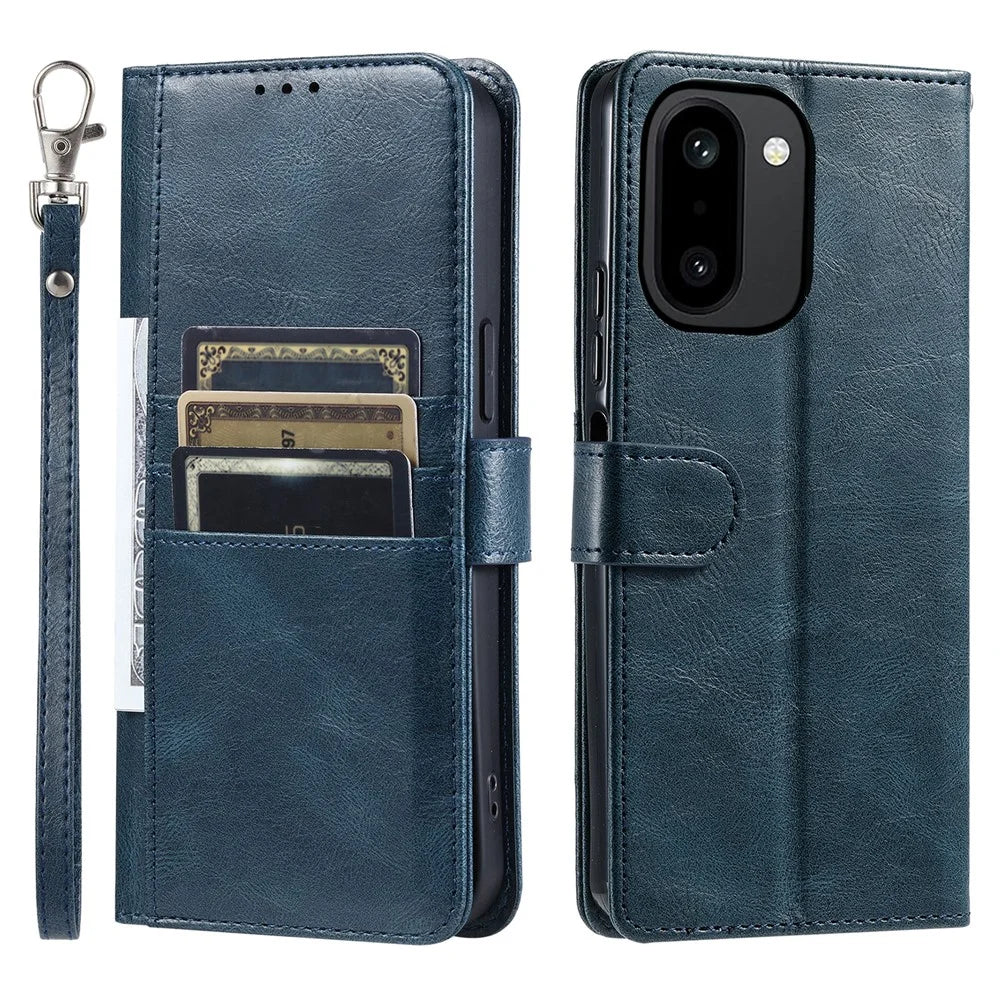 For OnePlus 15R 5G Case 6 Card Slots PU Leather Anti-Fall Phone Cover with Wrist Strap - Blackish Green - 1