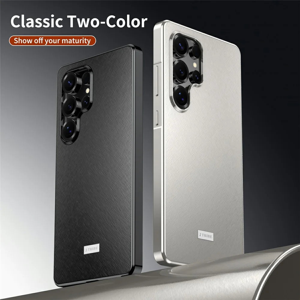 For Samsung Galaxy S25 Ultra Case Brocade Texture Anti Drop Alloy Magnetic Frame PC Phone Back Cover - Titanium - 6