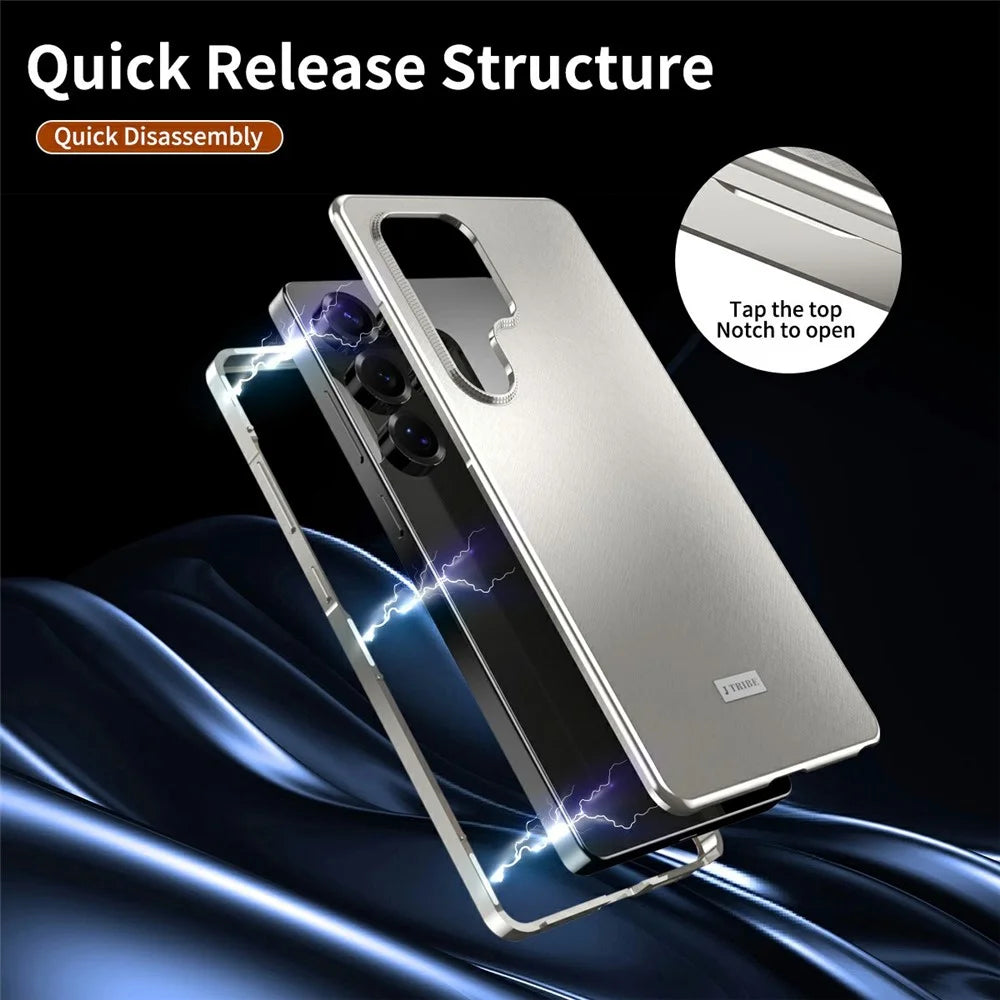 For Samsung Galaxy S24 Ultra Case Brocade Texture Anti Drop Alloy Magnetic Frame PC Phone Back Cover - Titanium - 4