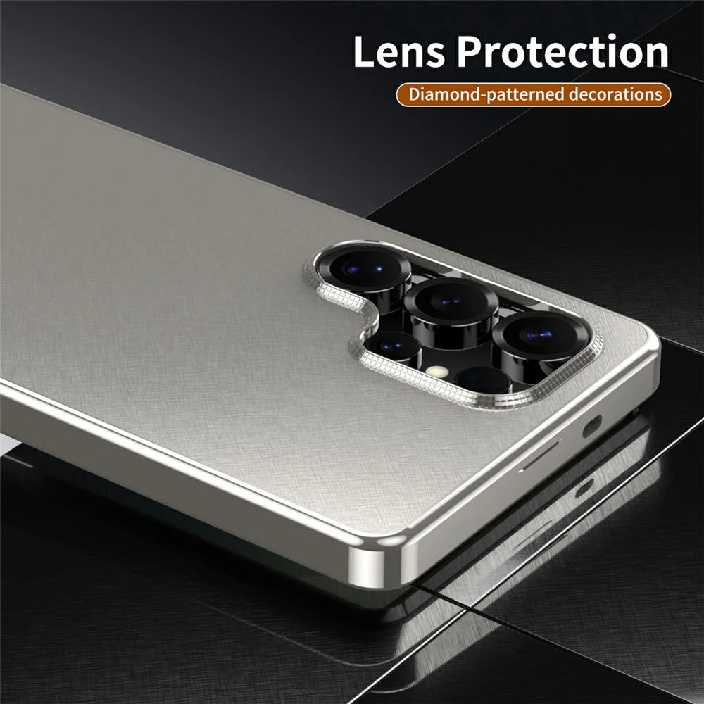 For Samsung Galaxy S24 Ultra Case Brocade Texture Anti Drop Alloy Magnetic Frame PC Phone Back Cover - Titanium - 7