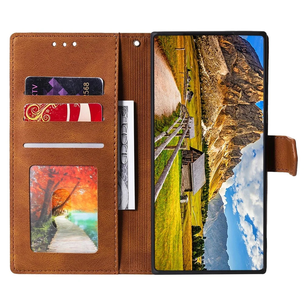 For OnePlus 15R 5G Leather Case Splicing Stitching Wallet Phone Cover with Wrist Strap - Brown - 2