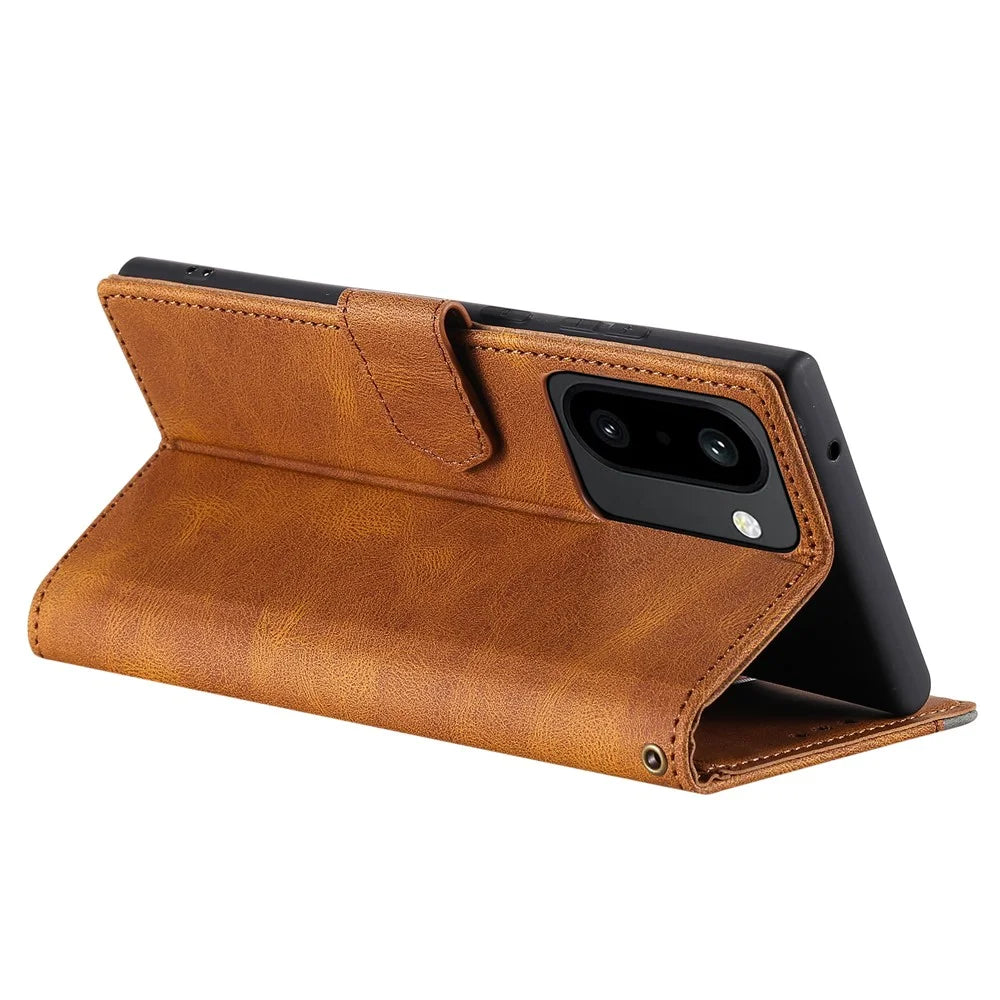 For OnePlus 15R 5G Leather Case Splicing Stitching Wallet Phone Cover with Wrist Strap - Brown - 3