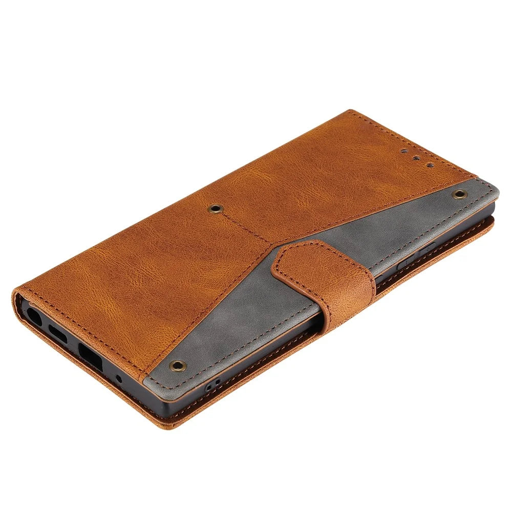 For OnePlus 15R 5G Leather Case Splicing Stitching Wallet Phone Cover with Wrist Strap - Brown - 4
