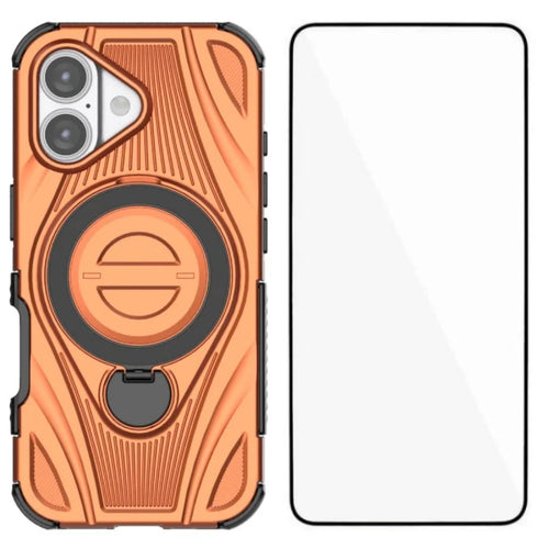 WANLONFENG For iPhone 16  XH Series Kickstand Case with Screen Film, Drop Proof PC TPU Phone Cover - Orange - 1