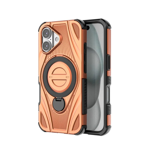 WANLONFENG For iPhone 16  XH Series Kickstand Case with Screen Film, Drop Proof PC TPU Phone Cover - Orange - 2