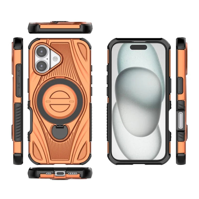 WANLONFENG For iPhone 16  XH Series Kickstand Case with Screen Film, Drop Proof PC TPU Phone Cover - Orange - 3