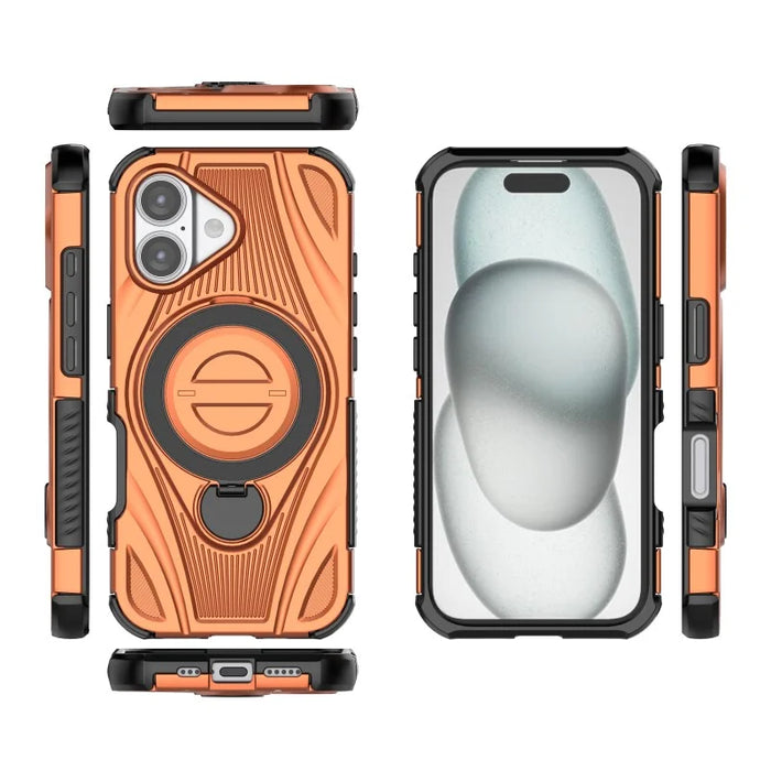 WANLONFENG For iPhone 16  XH Series Kickstand Case with Screen Film, Drop Proof PC TPU Phone Cover - Orange - 3