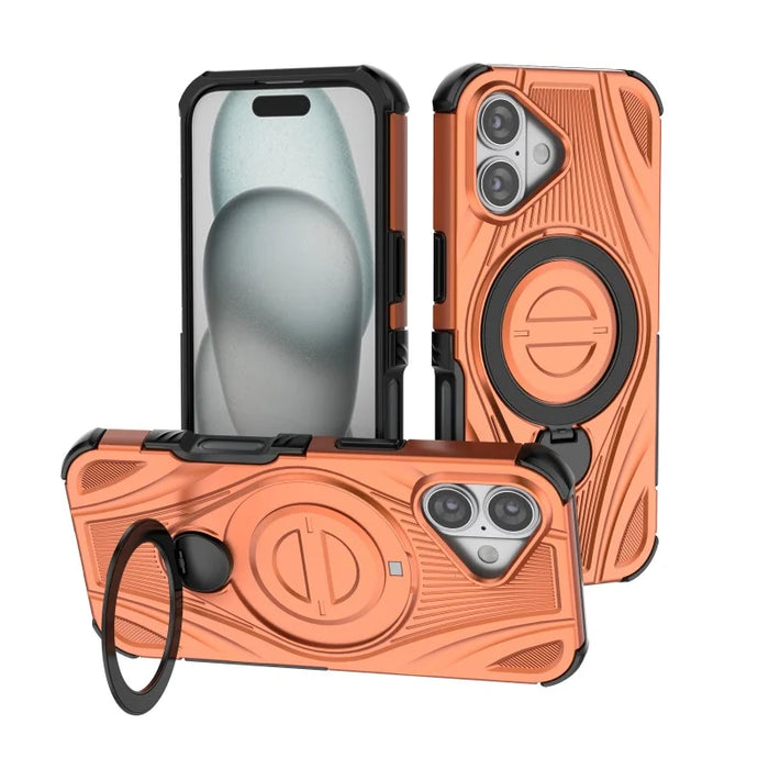 WANLONFENG For iPhone 16  XH Series Kickstand Case with Screen Film, Drop Proof PC TPU Phone Cover - Orange - 4