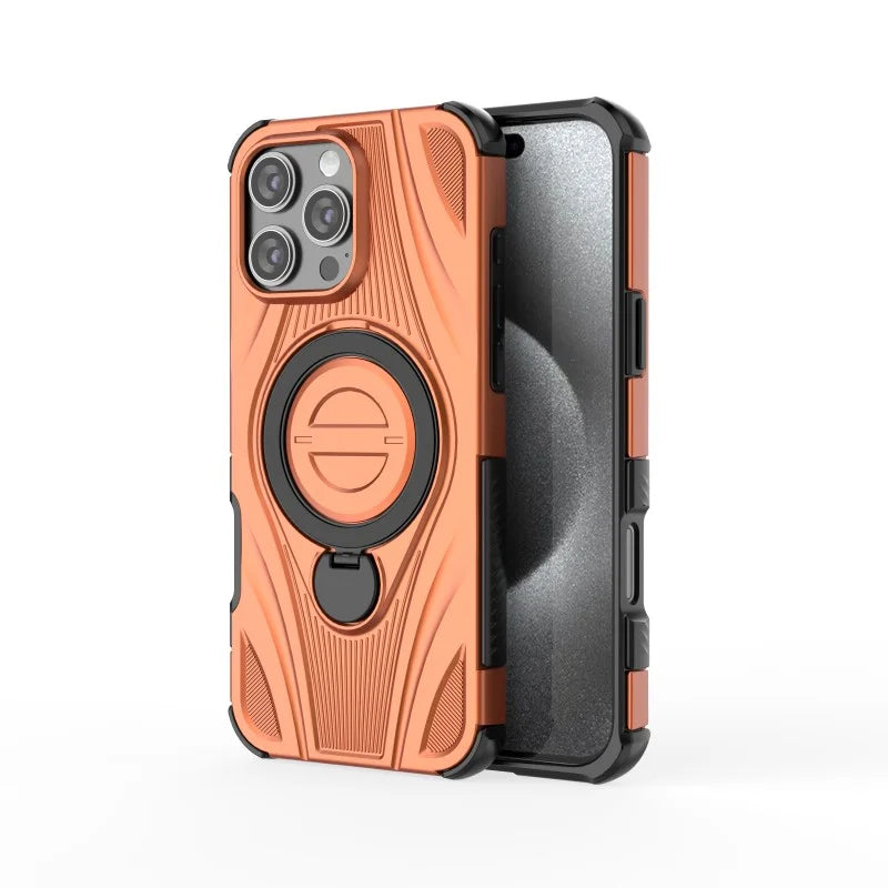 WANLONFENG For iPhone 16 Pro  XH Series Kickstand Case with Screen Film, Drop Proof PC TPU Phone Cover - Orange - 2