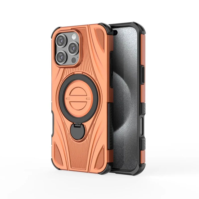 WANLONFENG For iPhone 16 Pro  XH Series Kickstand Case with Screen Film, Drop Proof PC TPU Phone Cover - Orange - 2