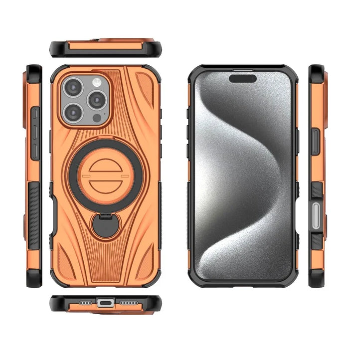 WANLONFENG For iPhone 16 Pro  XH Series Kickstand Case with Screen Film, Drop Proof PC TPU Phone Cover - Orange - 3