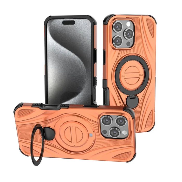 WANLONFENG For iPhone 16 Pro  XH Series Kickstand Case with Screen Film, Drop Proof PC TPU Phone Cover - Orange - 4