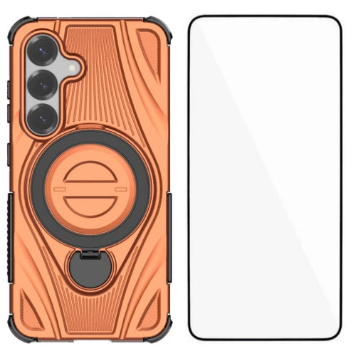 WANLONFENG For Samsung Galaxy S25  XH Series Kickstand Case with Screen Film, Drop Proof PC TPU Phone Cover - Orange - 1