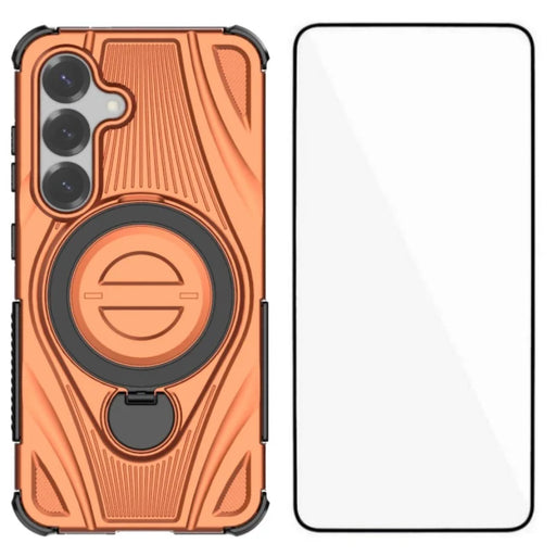 WANLONFENG For Samsung Galaxy S25  XH Series Kickstand Case with Screen Film, Drop Proof PC TPU Phone Cover - Orange - 1