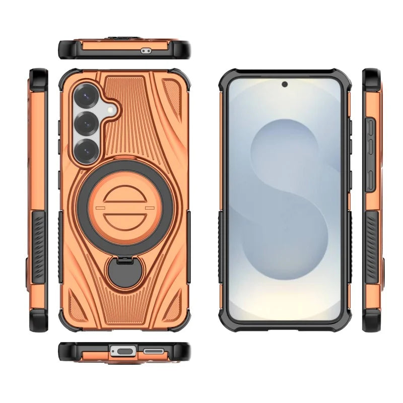 WANLONFENG For Samsung Galaxy S25  XH Series Kickstand Case with Screen Film, Drop Proof PC TPU Phone Cover - Orange - 3