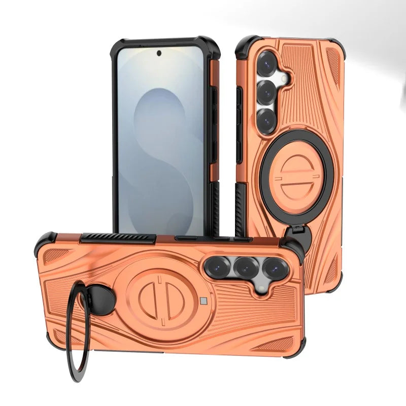 WANLONFENG For Samsung Galaxy S25  XH Series Kickstand Case with Screen Film, Drop Proof PC TPU Phone Cover - Orange - 4