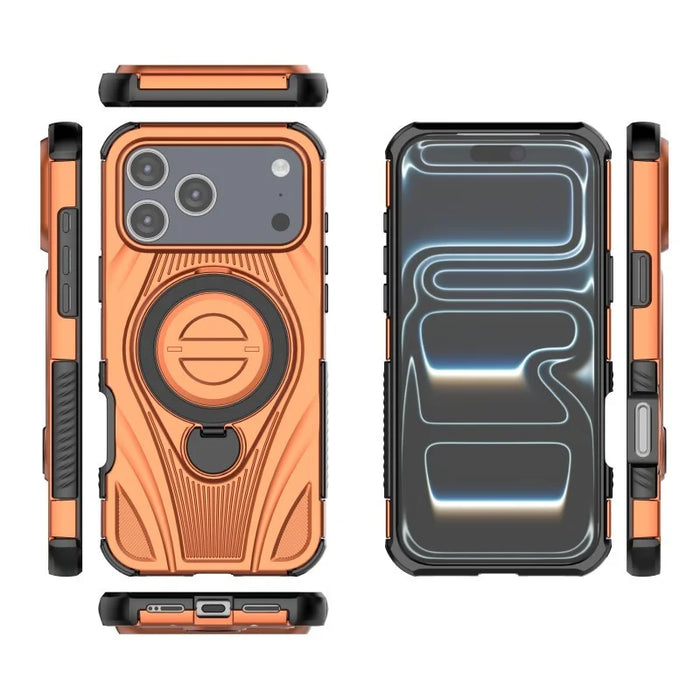 WANLONFENG For iPhone 17 Pro  XH Series Kickstand Case with Screen Film, Drop Proof PC TPU Phone Cover - Orange - 3