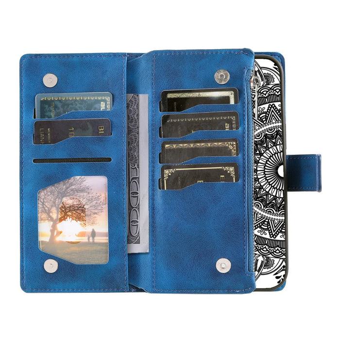 For OnePlus 15R 5G Wallet Case Mandala Flower Pattern PU Leather Phone Cover with Wrist Strap - Blue - 2