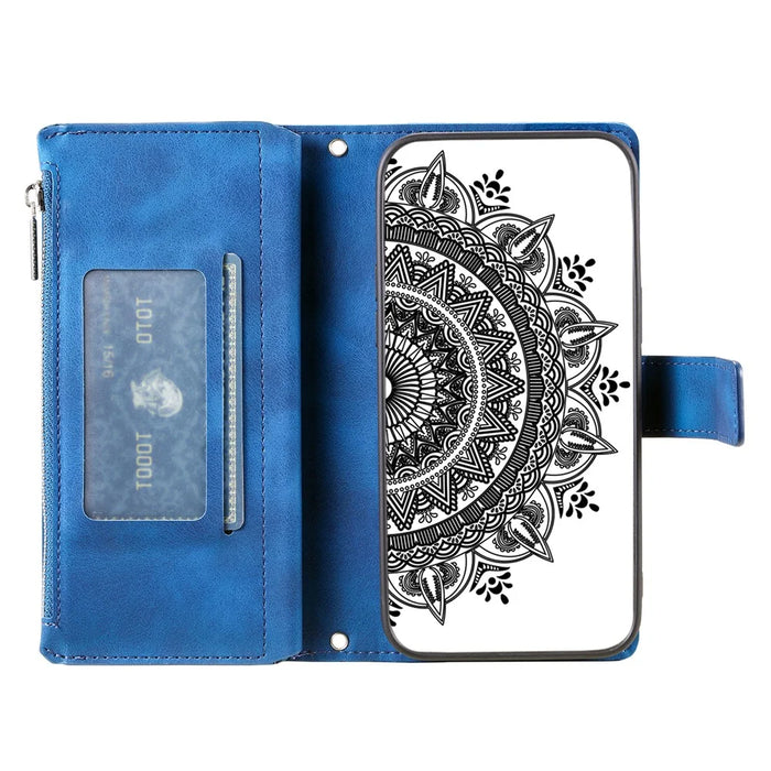 For OnePlus 15R 5G Wallet Case Mandala Flower Pattern PU Leather Phone Cover with Wrist Strap - Blue - 3