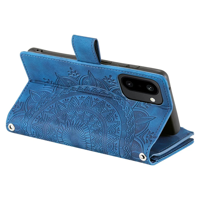 For OnePlus 15R 5G Wallet Case Mandala Flower Pattern PU Leather Phone Cover with Wrist Strap - Blue - 4