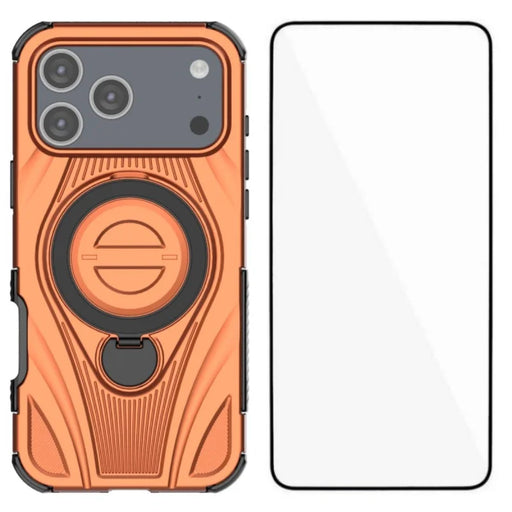 WANLONFENG For iPhone 17 Pro Max  XH Series Kickstand Case with Screen Film, Drop Proof PC TPU Phone Cover - Orange - 1