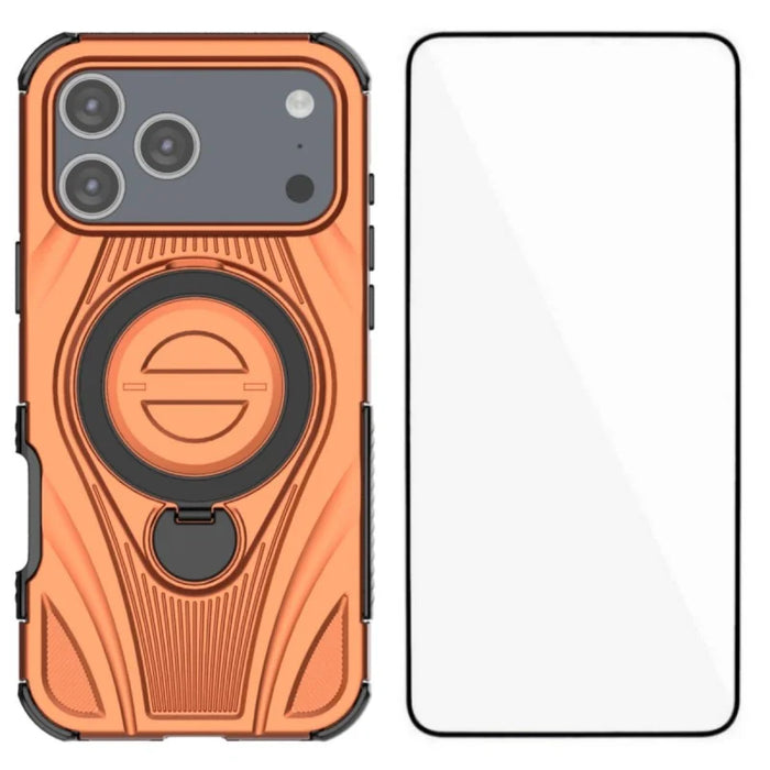 WANLONFENG For iPhone 17 Pro Max  XH Series Kickstand Case with Screen Film, Drop Proof PC TPU Phone Cover - Orange - 1